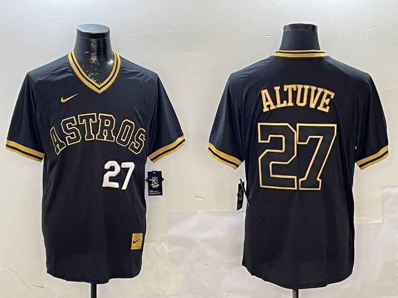 Men Houston Astros #27 Altuve Black Gold Game 2025 Nike MLB Jersey style 2